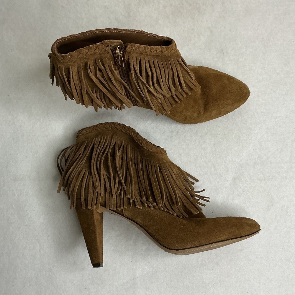 Vince Camuto Erichan Fringe Suede Ankle Boots Brown Women 9M